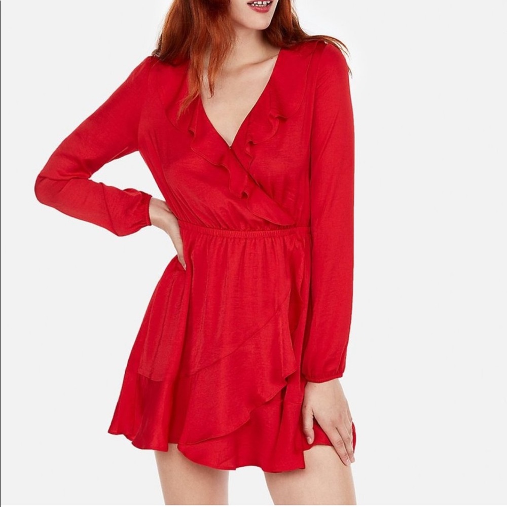 Express Elastic Waist Red Wrap Dress XS
